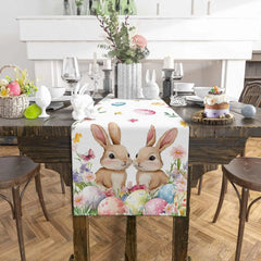 Easter Bunny & Flower Linen Table Runner - candletown.net