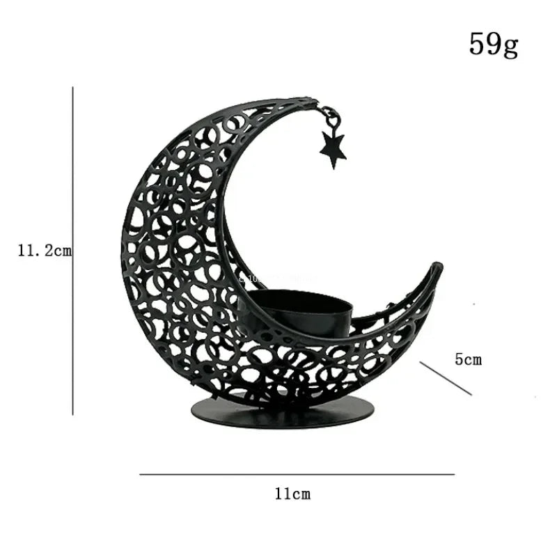 Black & Gold Crescent Moon Candle Holder – 11.2 cm