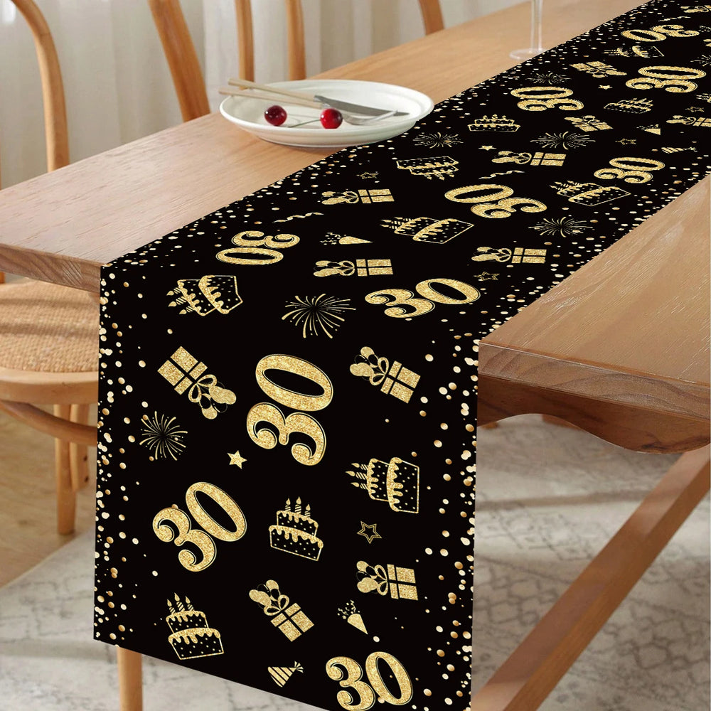 Birthday Table Runner – Gold, Silver & Black - candletown.net