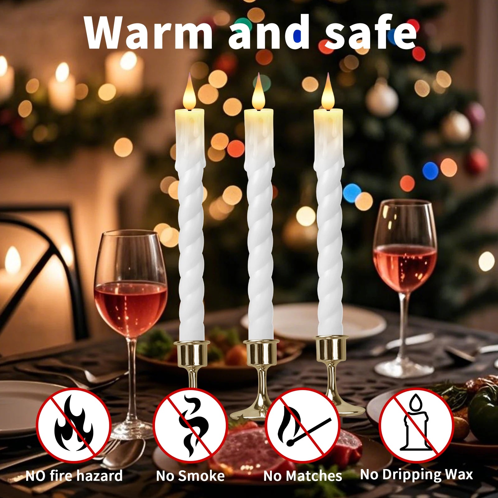 6Pcs Flameless LED Taper Candle Set with Timer and Holders - candletown.net