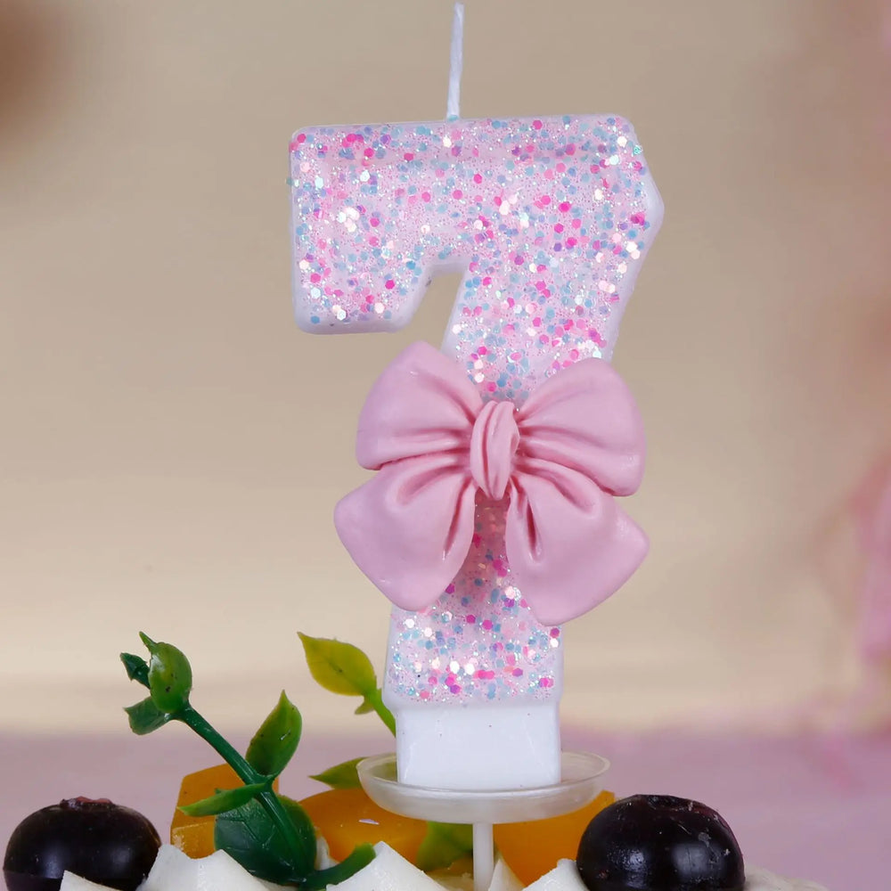 Pink Bow Number Candle – Elegant Cake Topper for Birthdays & Celebrations - candletown.net
