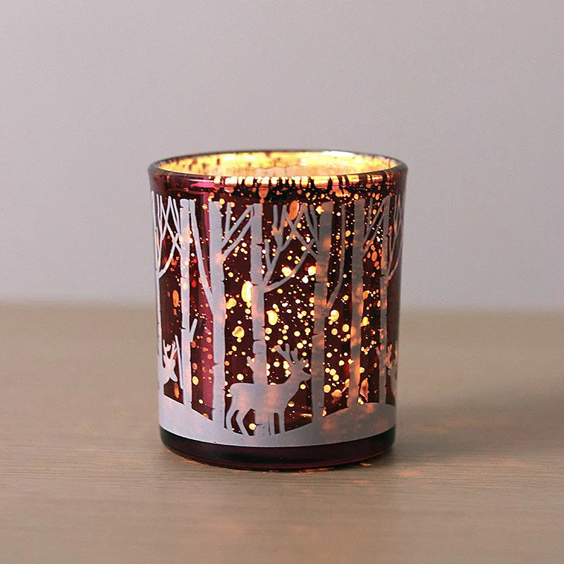 Metallic Twig Tree Glass Candle Holder