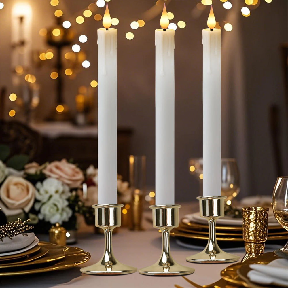 6Pcs Flameless LED Taper Candle Set with Timer and Holders - candletown.net