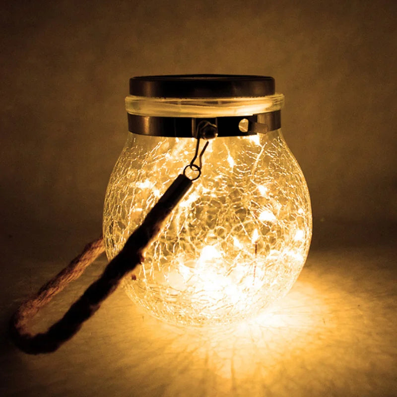 Solar Powered Cracked Glass Jar Lamp - candletown.net