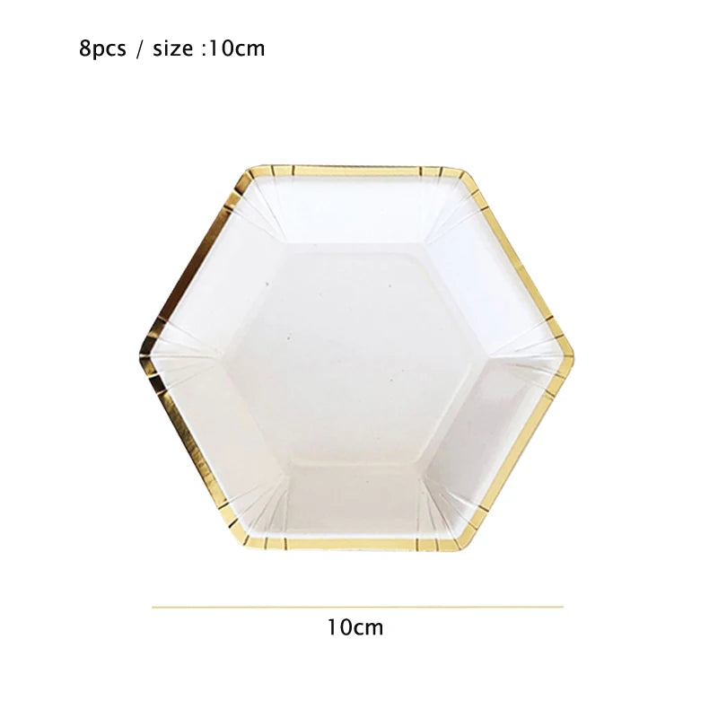 White & Gold Disposable Tableware Set