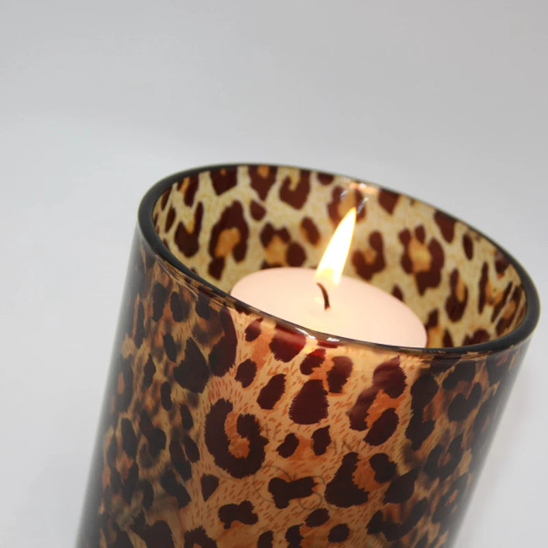 Leopard Print Glass Tealight Candle Holder