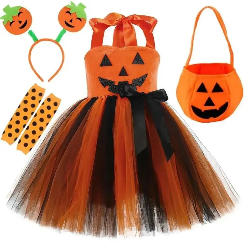 Girls Pumpkin Witch Costume – Halloween Tutu Dress Set - candletown.net