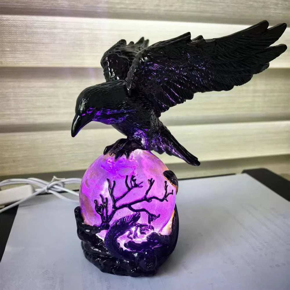Raven Moonlight Gothic LED Table Lamp – Purple Orb Light - candletown.net