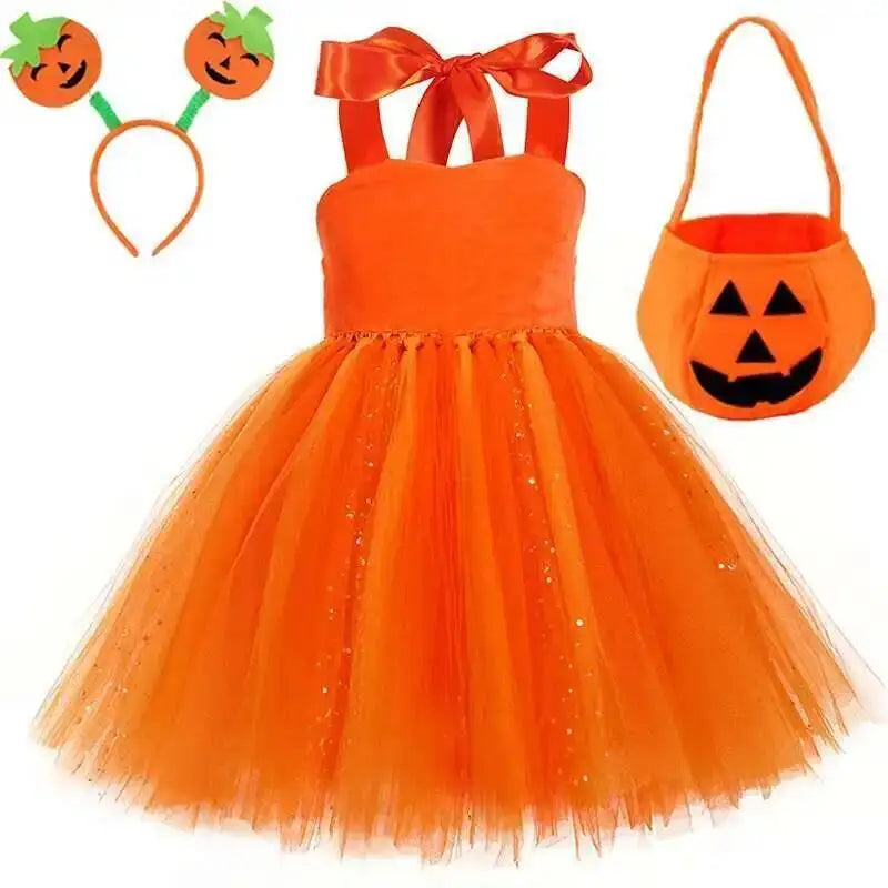 Girls Pumpkin Witch Costume – Halloween Tutu Dress Set - candletown.net