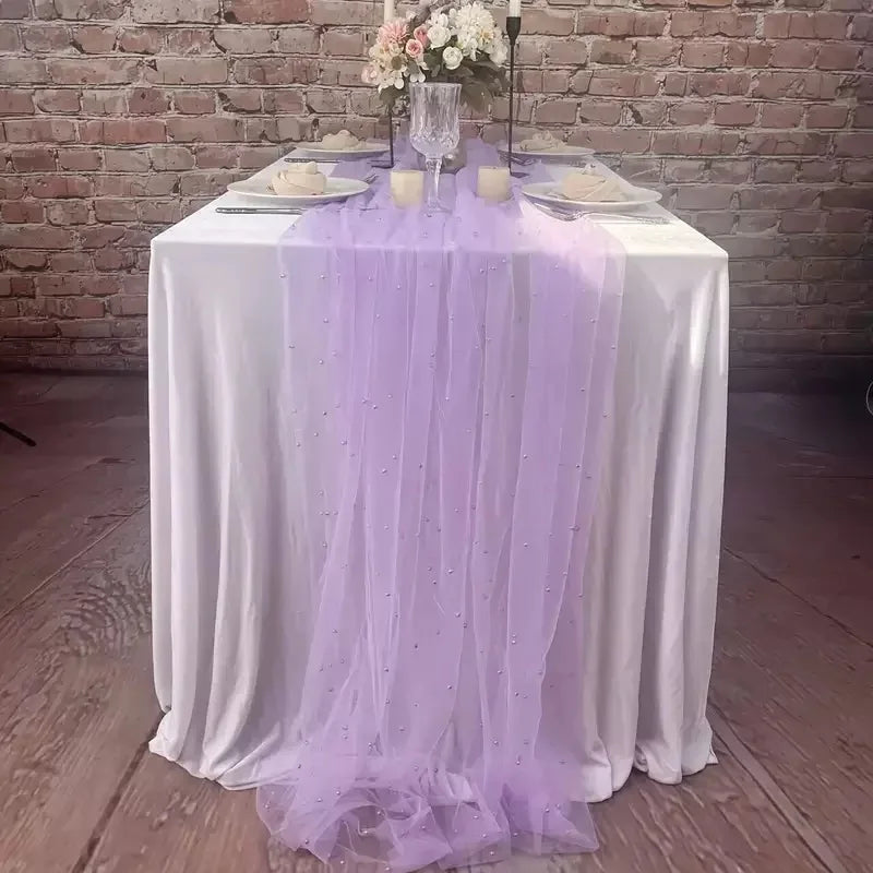 White Pearl Table Runner – Lace Tulle Wedding Decor - candletown.net