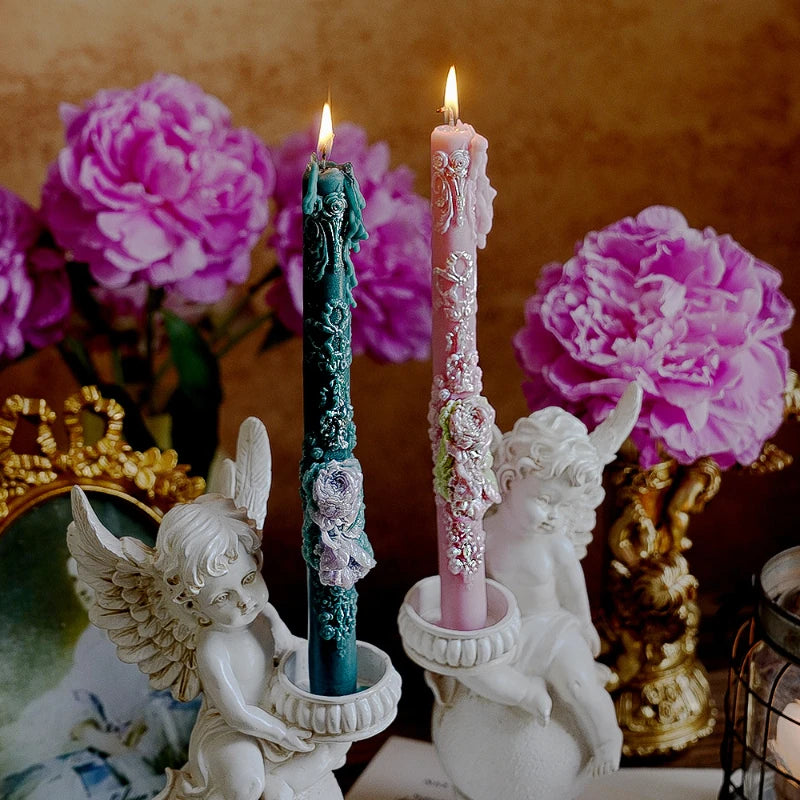 Embossed Long Taper Candle – Handcrafted Decorative Elegance - candletown.net