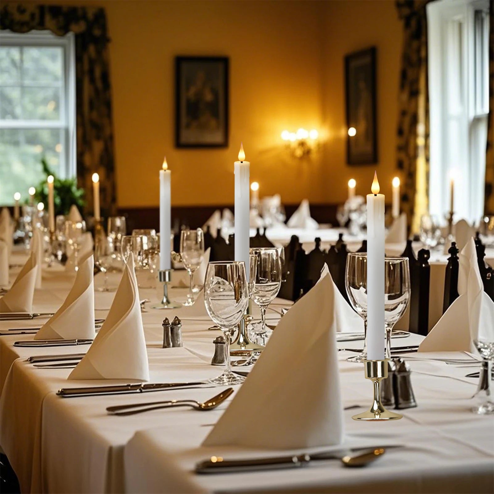 6Pcs Flameless LED Taper Candle Set with Timer and Holders - candletown.net