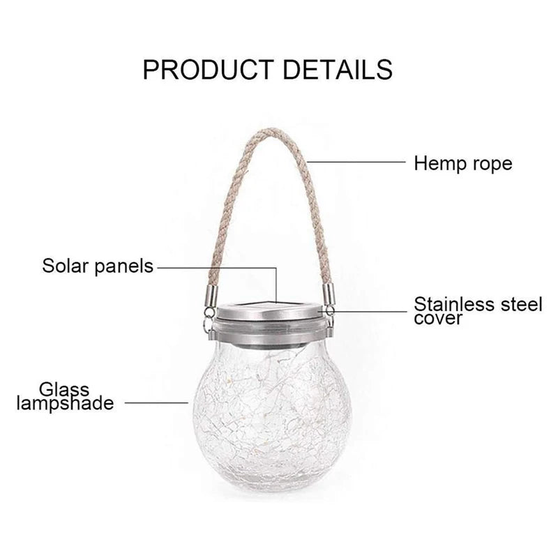 Solar Powered Cracked Glass Jar Lamp - candletown.net