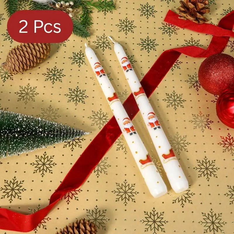 2 Pack Christmas Taper Candles – Santa Claus Pattern - candletown.net