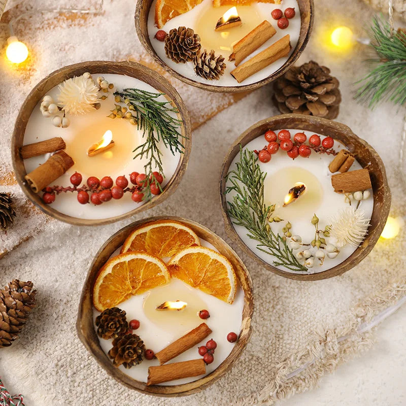 Coconut Bowl Scented Candle with Dried Flowers – Soy Wax Decorative Candle - candletown.net