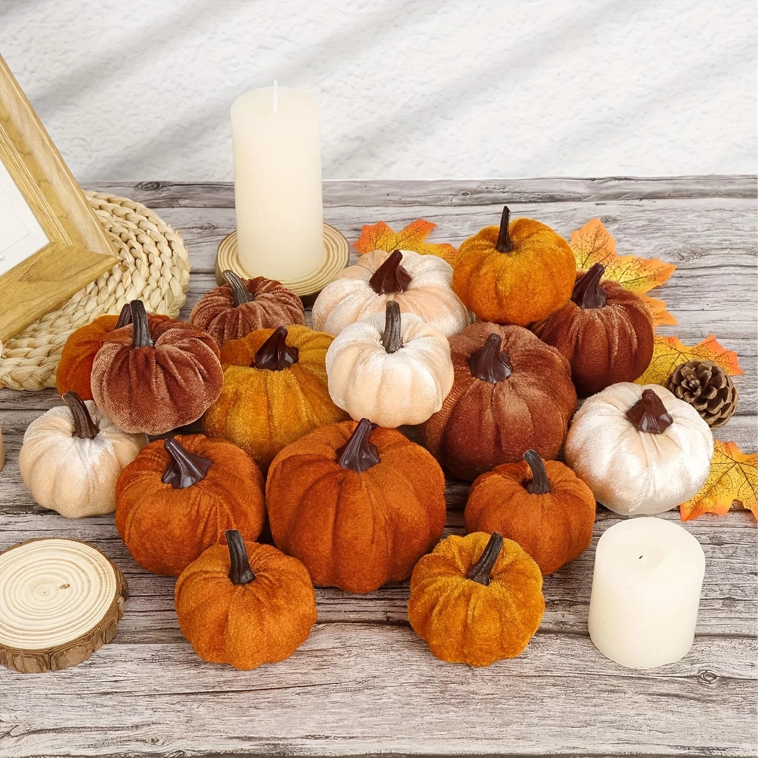 9 PCS Velvet Pumpkins Halloween Fall Decor Table Decor 3 Colors