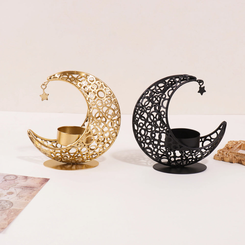 Black & Gold Crescent Moon Candle Holder – 11.2 cm - candletown.net