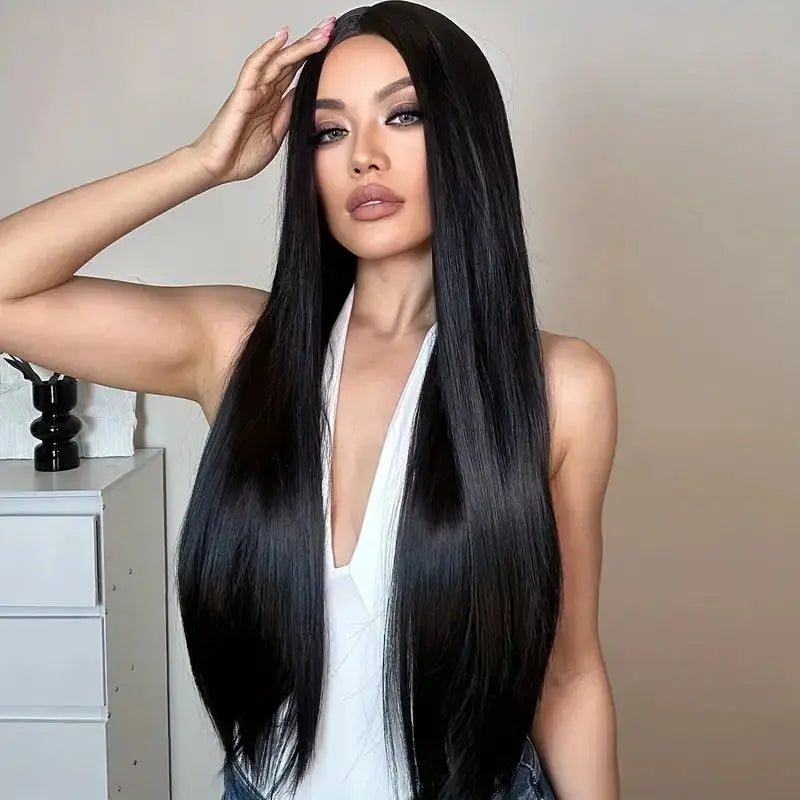 Long Straight Synthetic Wig with Bangs – Natural Look Wig for Women - candletown.net