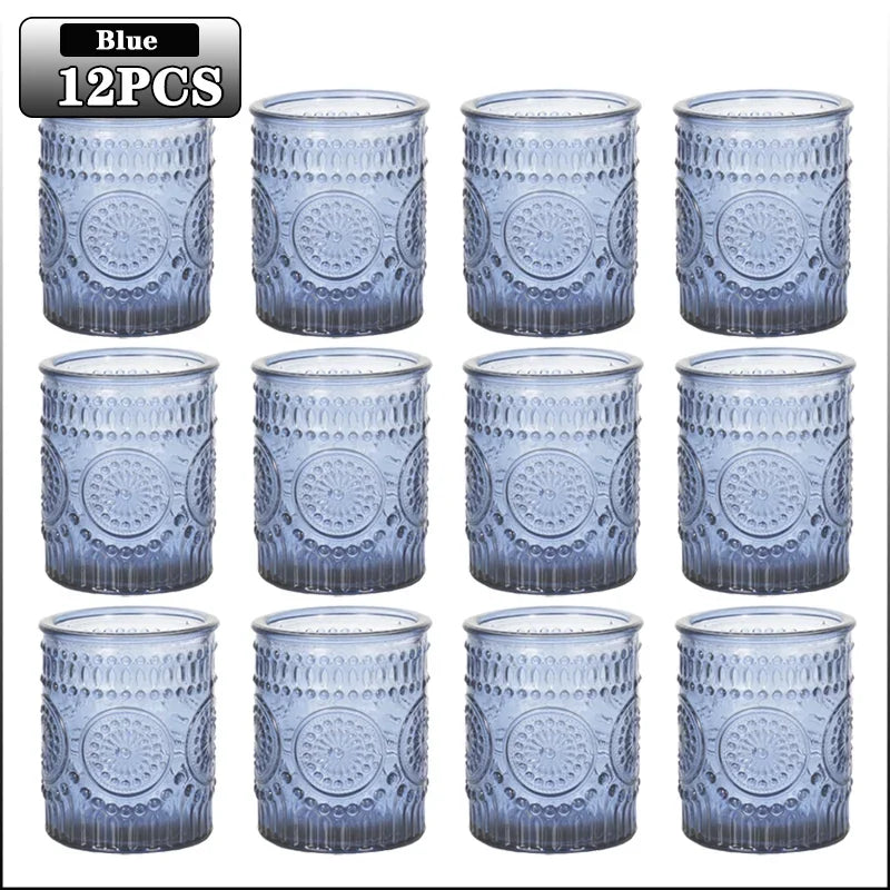 12PCS Glass Candle HolderTransparent Multicolor Aromatherapy Creative Table Decor Home Party Valentine Gift Candle Accessories - candletown.net