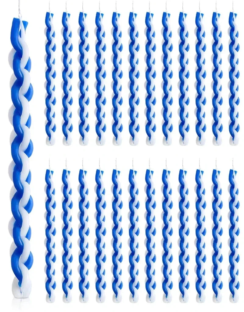 White and Blue Braided Handcrafted Taper Candle - candletown.net