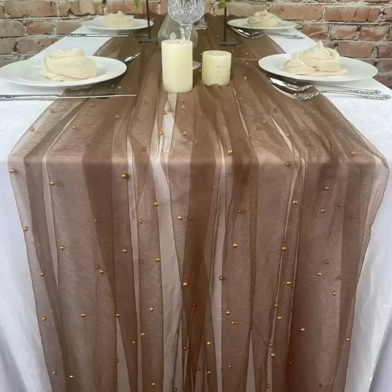White Pearl Table Runner – Lace Tulle Wedding Decor - candletown.net