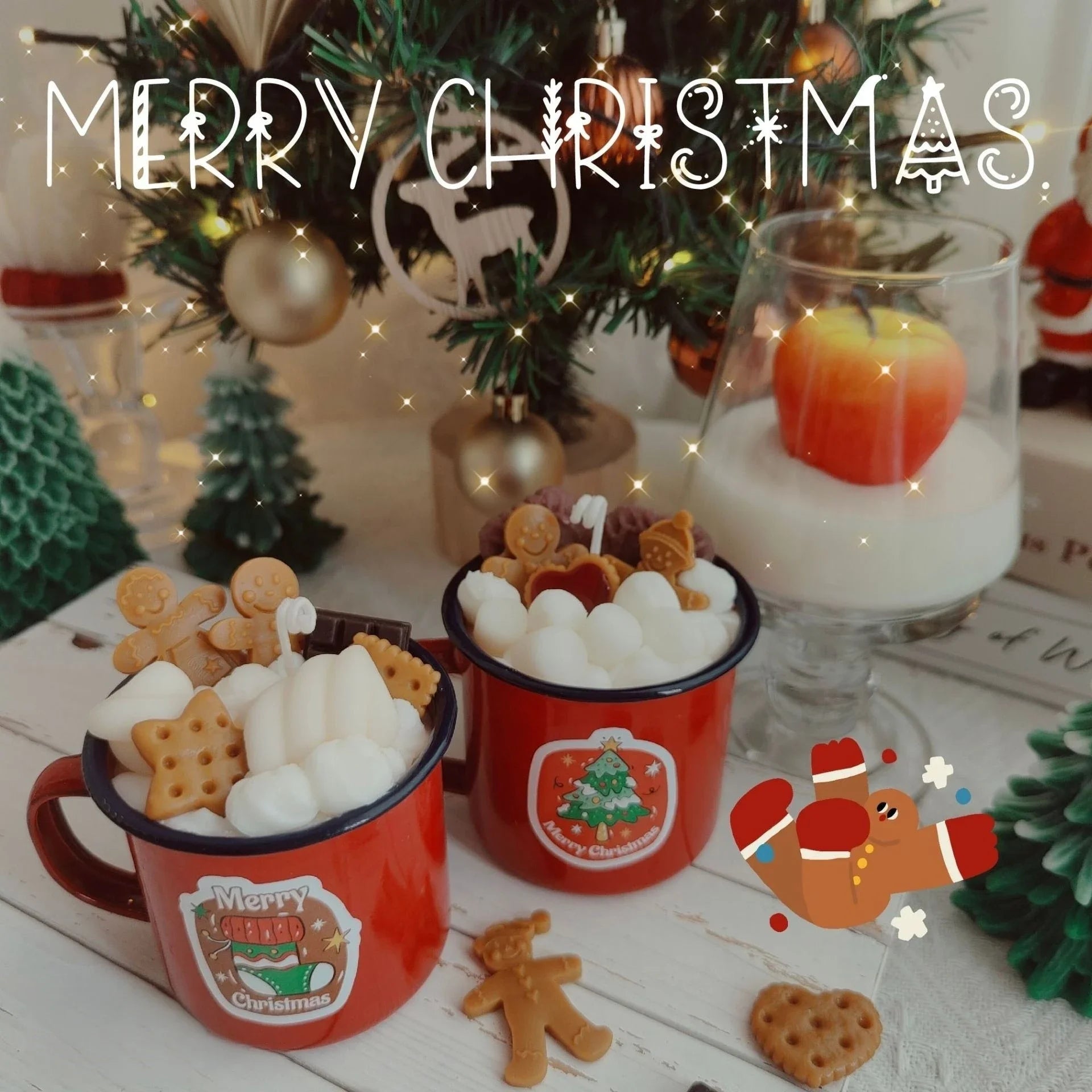 Handmade Christmas Mug Candle – Gingerbread Man & Marshmallow - candletown.net