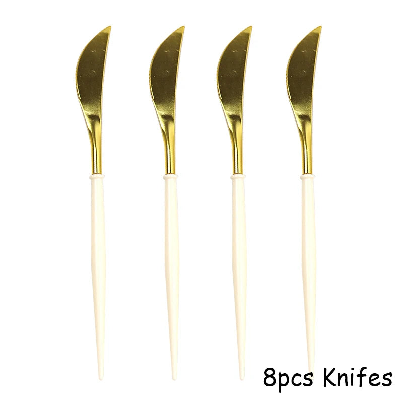 White & Gold Disposable Tableware Set