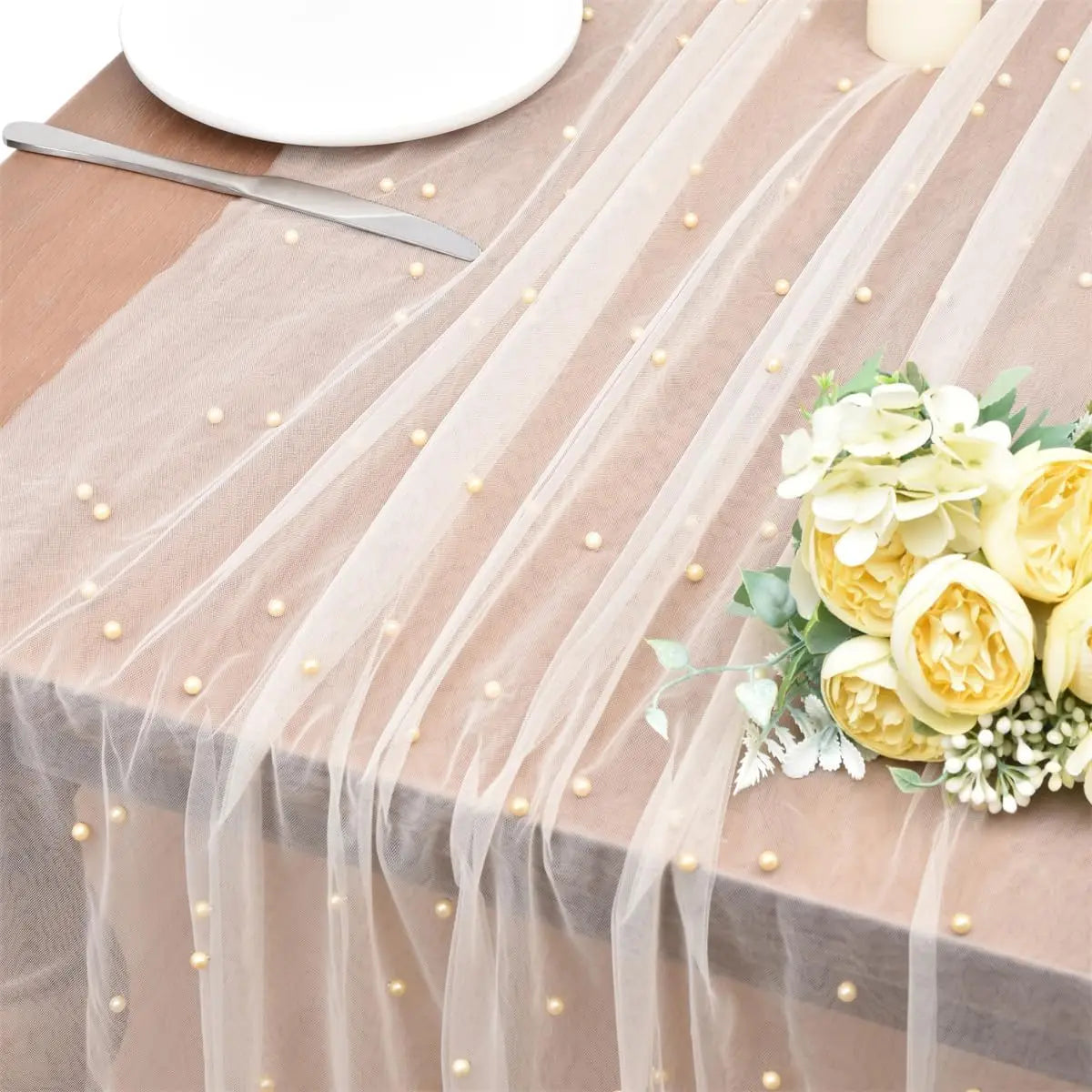 White Pearl Table Runner – Lace Tulle Wedding Decor - candletown.net