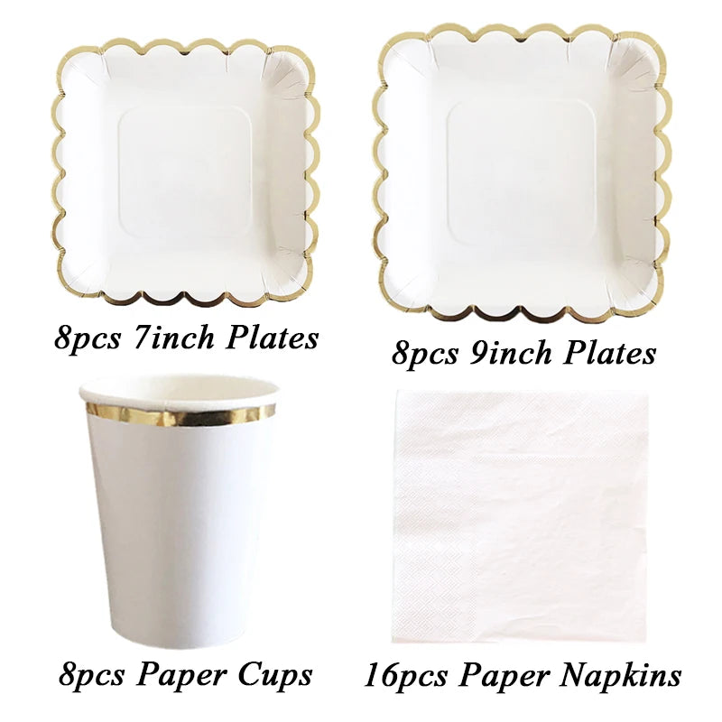 White & Gold Disposable Tableware Set