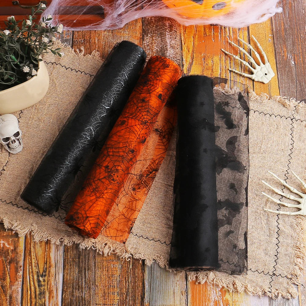 Halloween Mesh Lace Table Runner – Bat, Spider Web & Skull Design - candletown.net