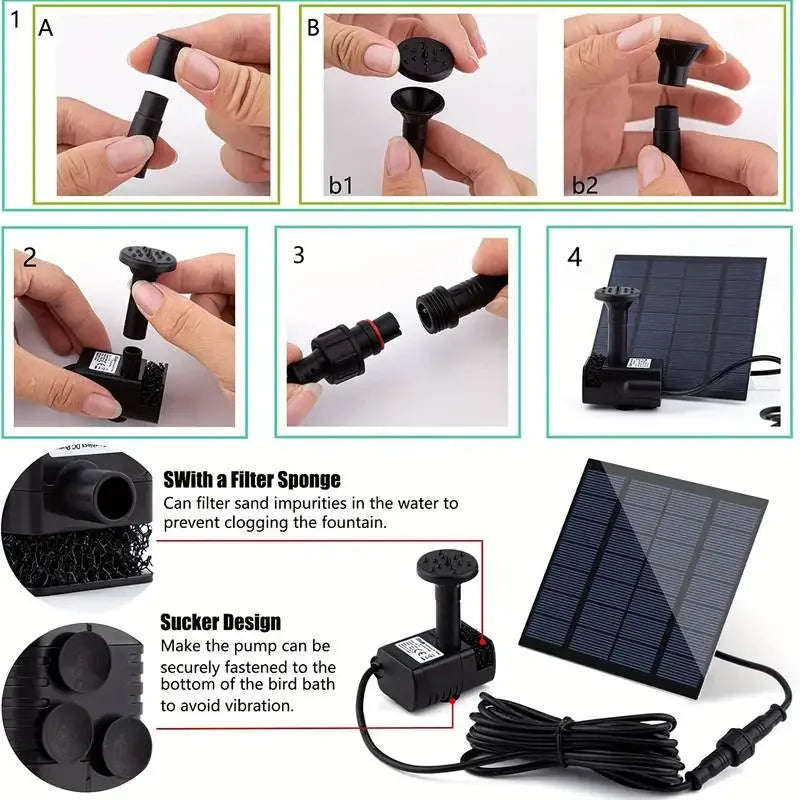 Solar Fountain with 6 Nozzles – Floating Pump for Garden & Yard - candletown.net