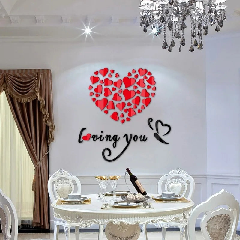 DIY Love Heart Acrylic Wall Stickers – 3D Mirror Decor - candletown.net