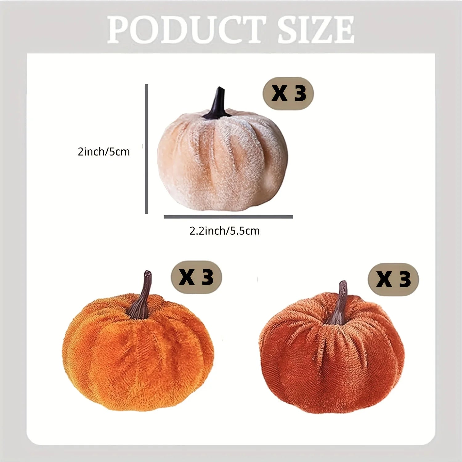 9 PCS Velvet Pumpkins Halloween Fall Decor Table Decor 3 Colors