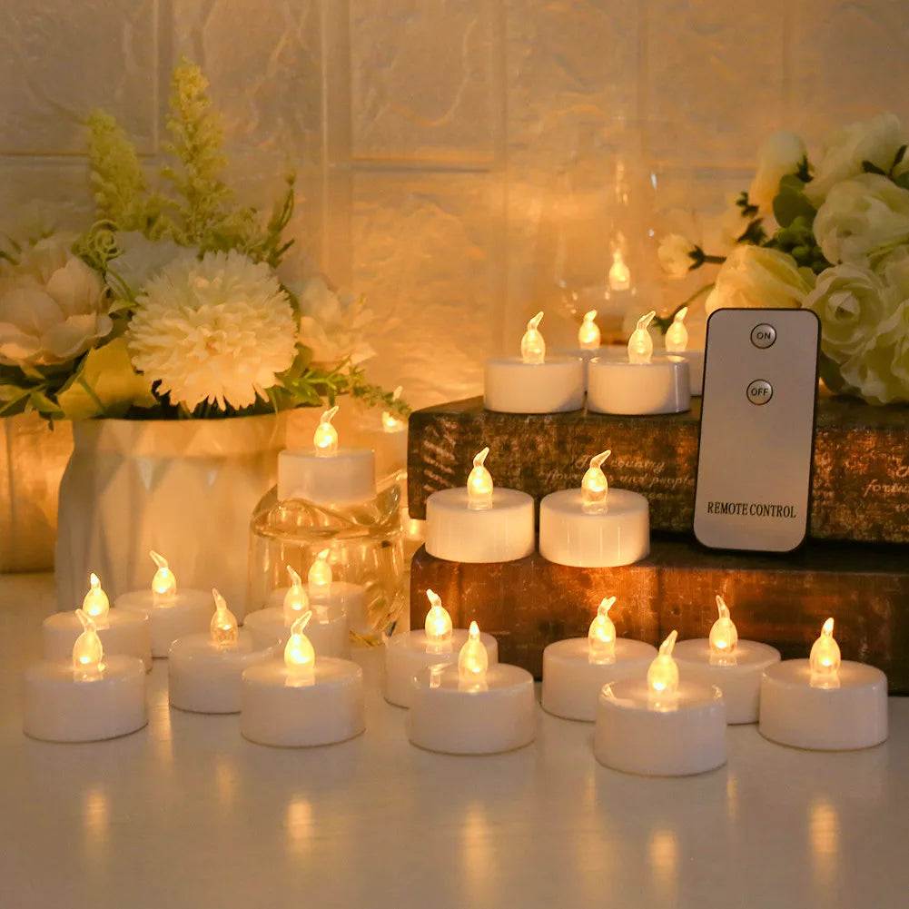 24-Pack Flickering LED Tea Light Candles – Remote & Flameless Decor - candletown.net