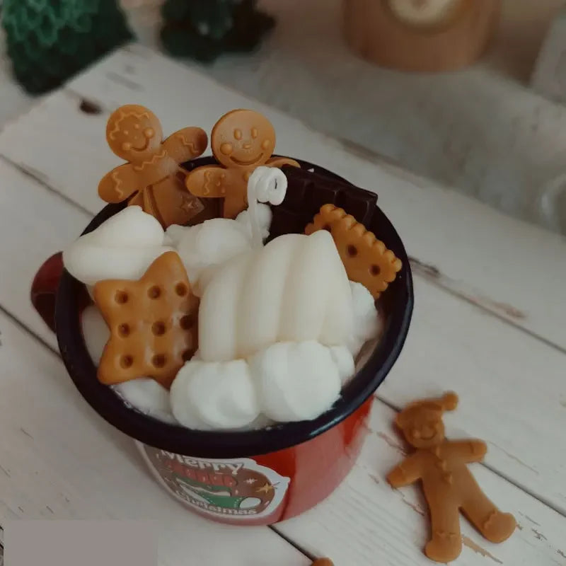 Handmade Christmas Mug Candle – Gingerbread Man & Marshmallow - candletown.net