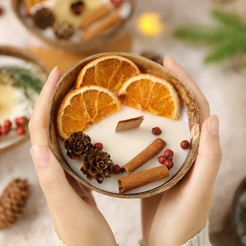 Coconut Bowl Scented Candle with Dried Flowers – Soy Wax Decorative Candle - candletown.net