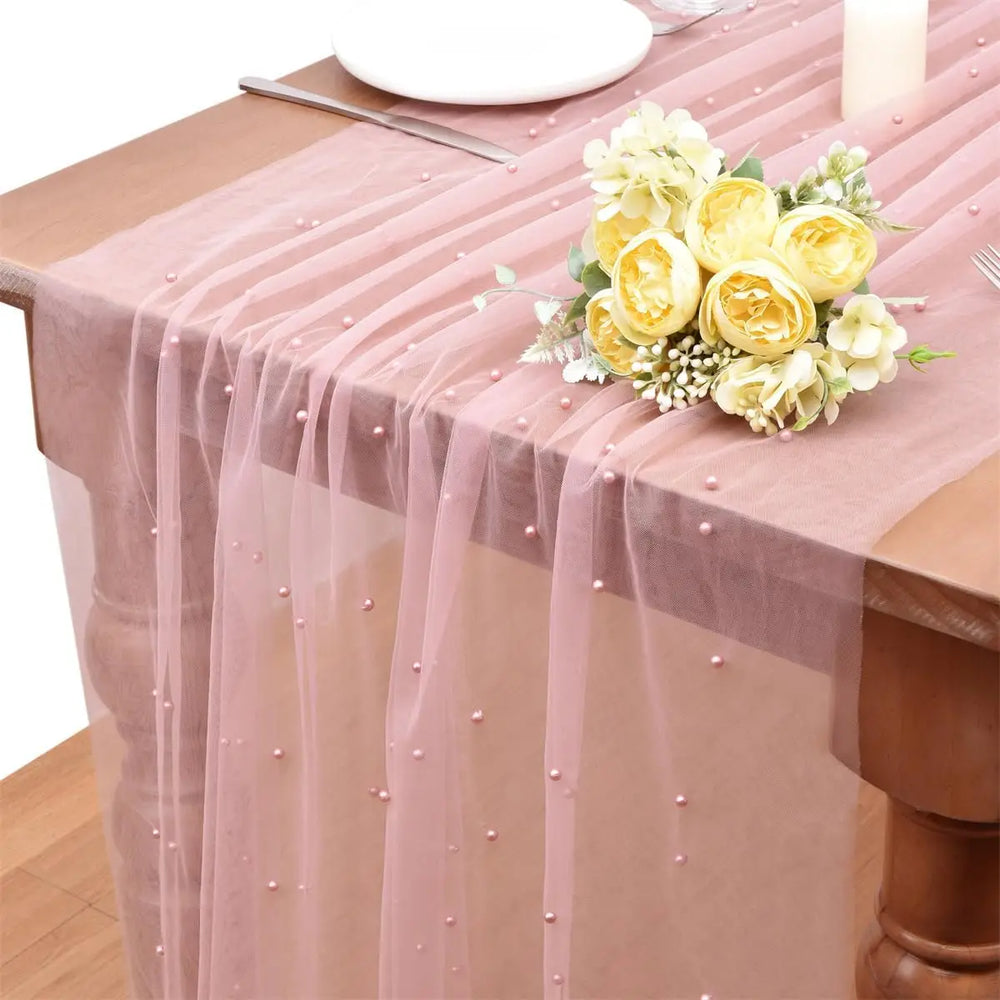 White Pearl Table Runner – Lace Tulle Wedding Decor - candletown.net