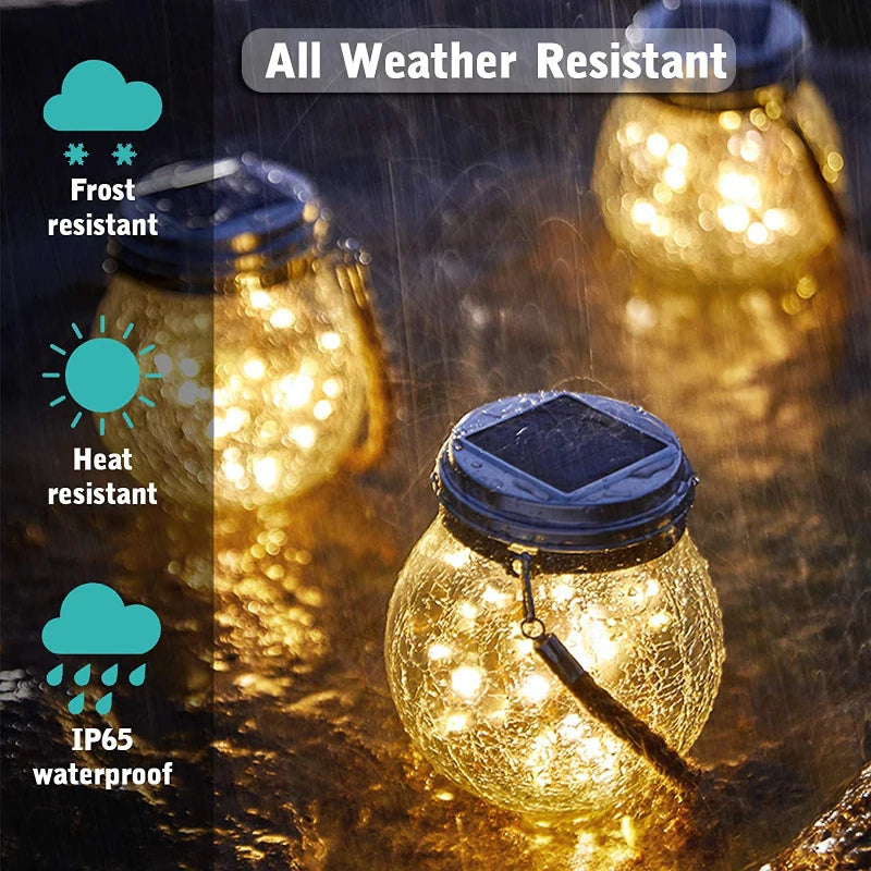 Solar Powered Cracked Glass Jar Lamp - candletown.net