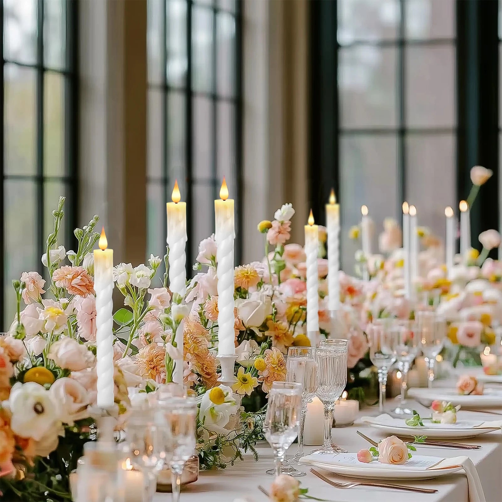 6Pcs Flameless LED Taper Candle Set with Timer and Holders - candletown.net