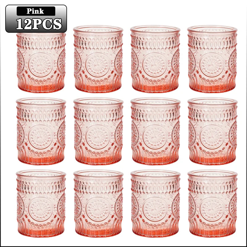 12PCS Glass Candle HolderTransparent Multicolor Aromatherapy Creative Table Decor Home Party Valentine Gift Candle Accessories - candletown.net