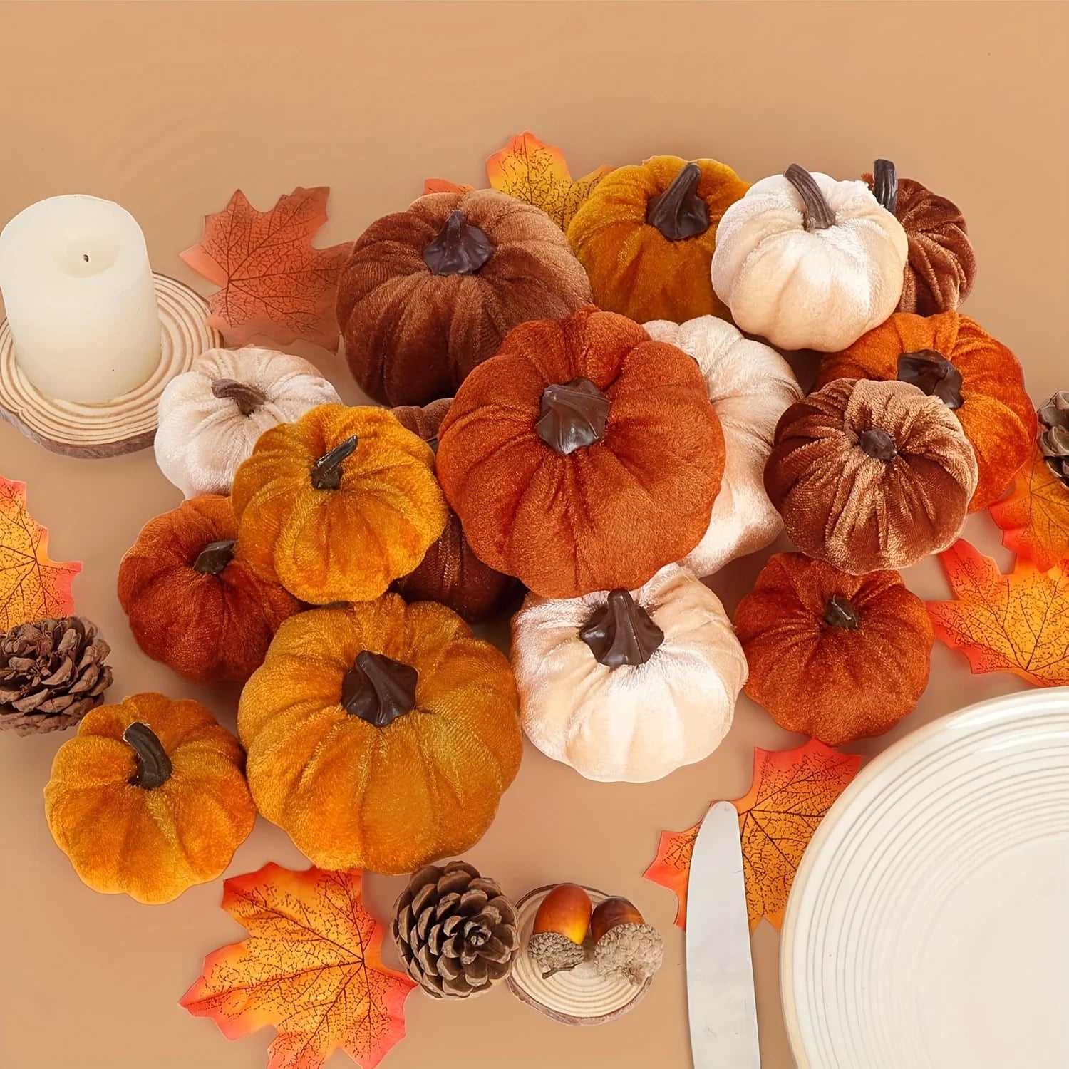 9 PCS Velvet Pumpkins Halloween Fall Decor Table Decor 3 Colors