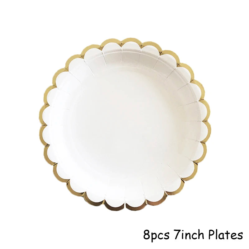 White & Gold Disposable Tableware Set