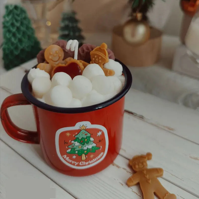 Handmade Christmas Mug Candle – Gingerbread Man & Marshmallow - candletown.net