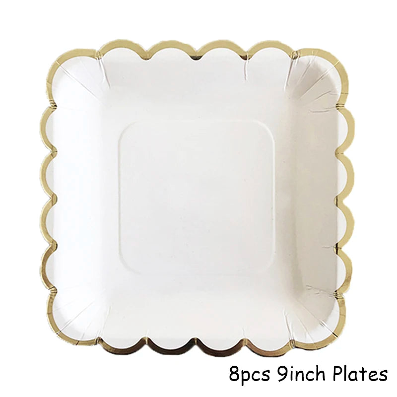 White & Gold Disposable Tableware Set