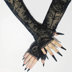 Skeleton Cross Lace Fingerless Gloves – Halloween Cosplay Accessory - candletown.net
