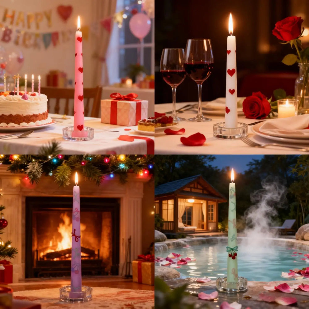 Printed Taper Candles with Cherry & Heart Design - candletown.net