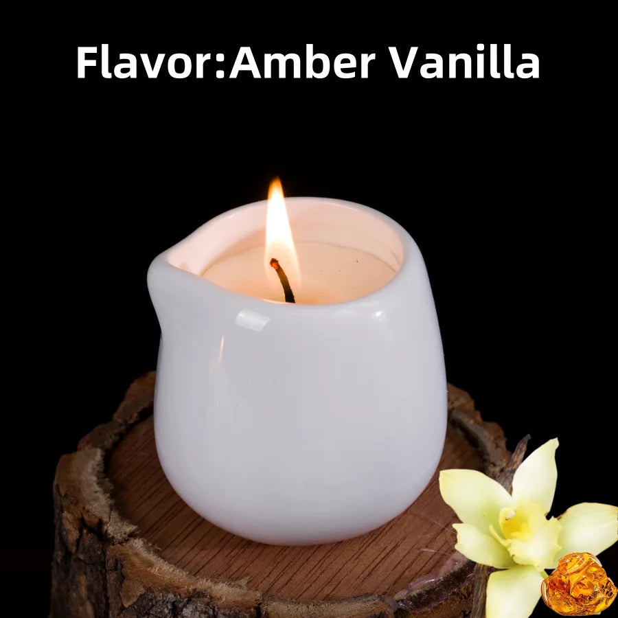 1pc Amber Vanilla massage essential oil candle, coconut wax, heating, body open back SPA romantic holder home decor valentines - candletown.net