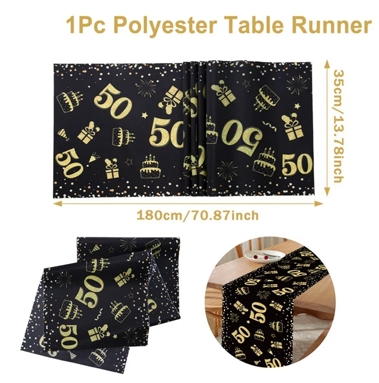 Birthday Table Runner – Gold, Silver & Black - candletown.net