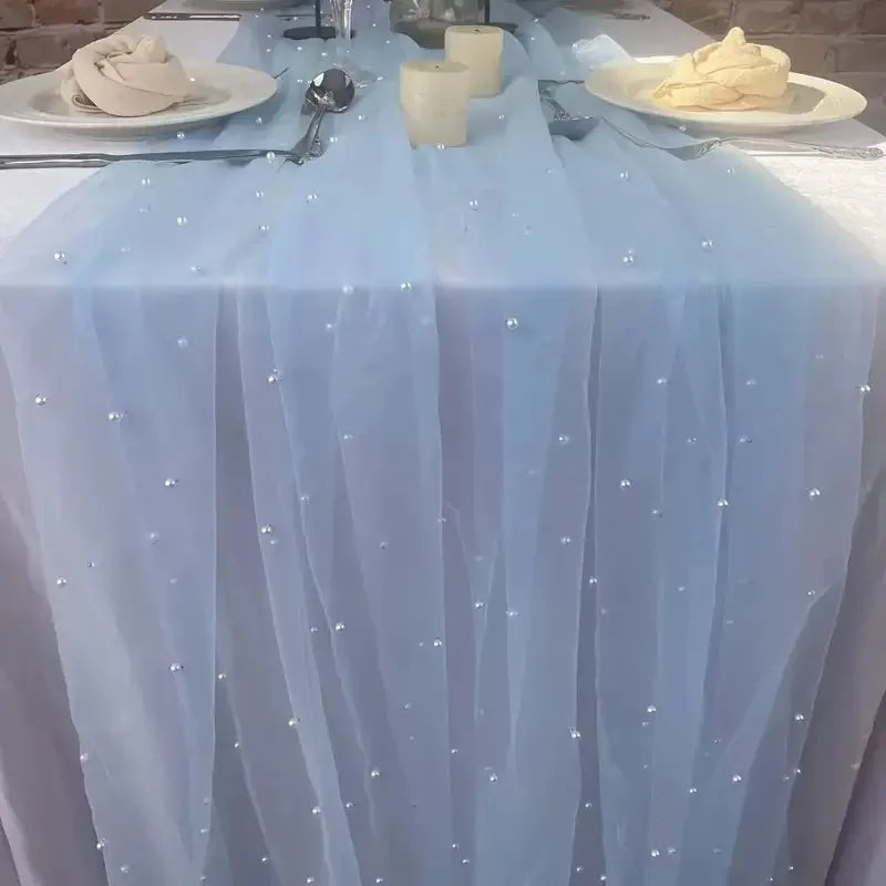 White Pearl Table Runner – Lace Tulle Wedding Decor - candletown.net