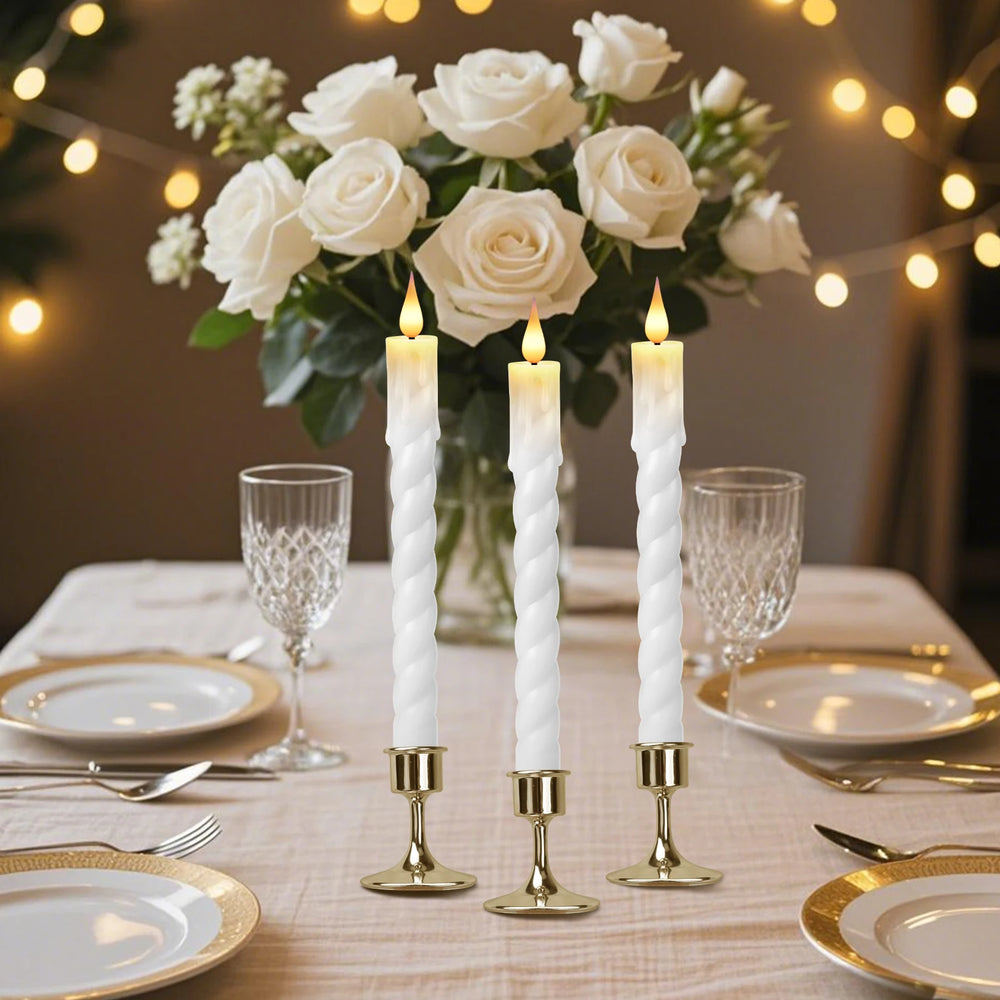 6Pcs Flameless LED Taper Candle Set with Timer and Holders - candletown.net